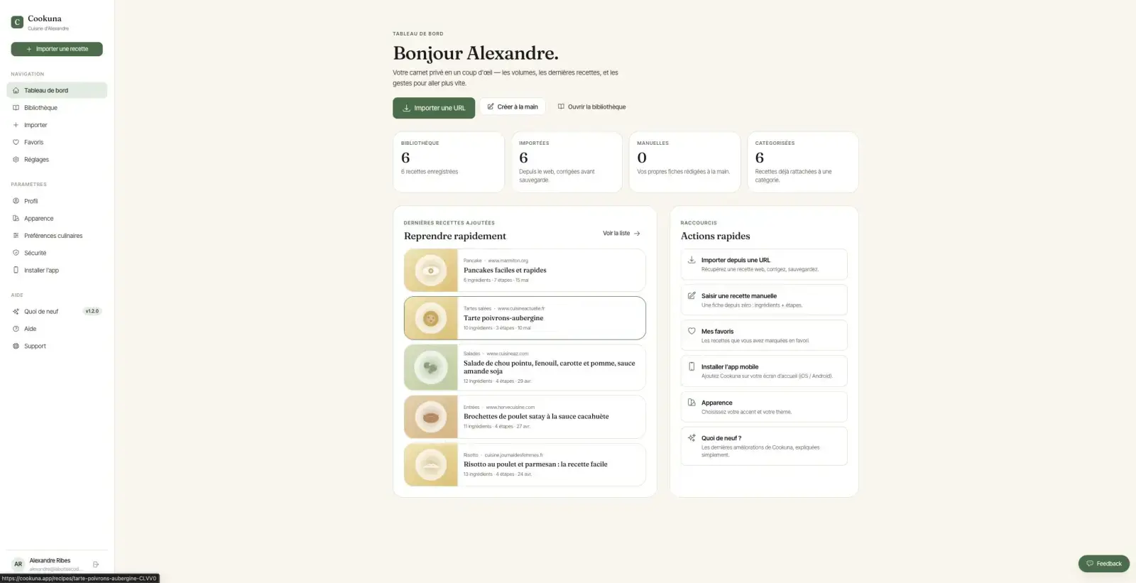 Tableau de bord personnel