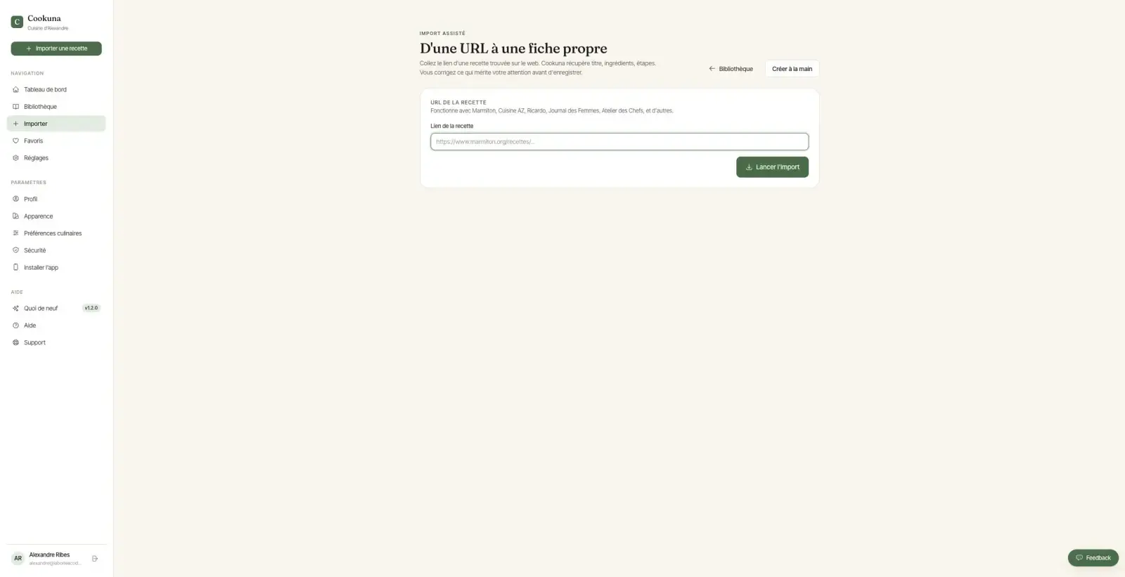 Import assisté depuis une URL