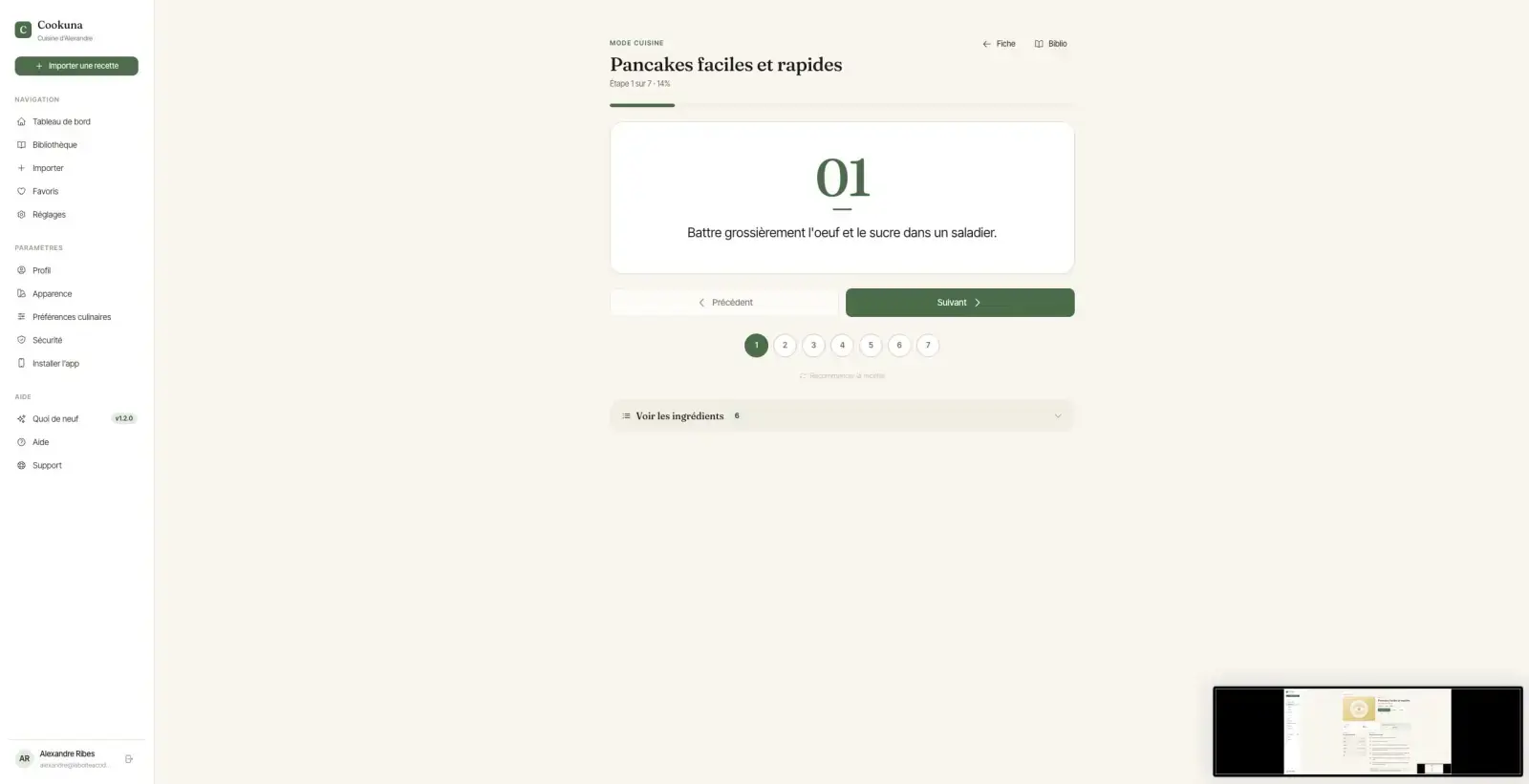 Le mode cuisine, étape par étape