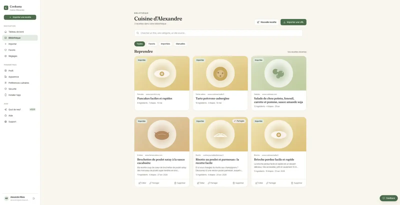 La bibliothèque de recettes