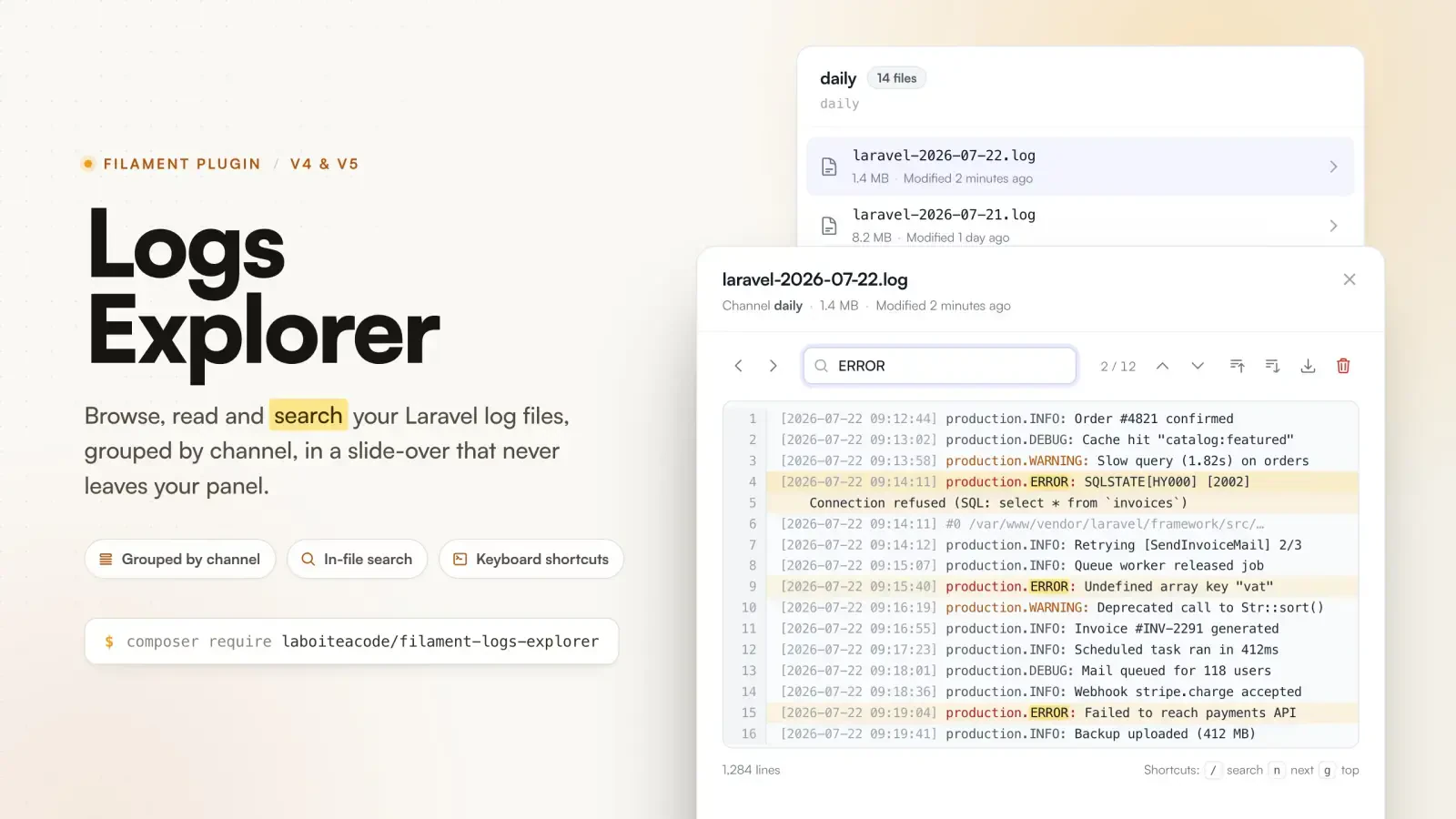 Filament Logs Explorer