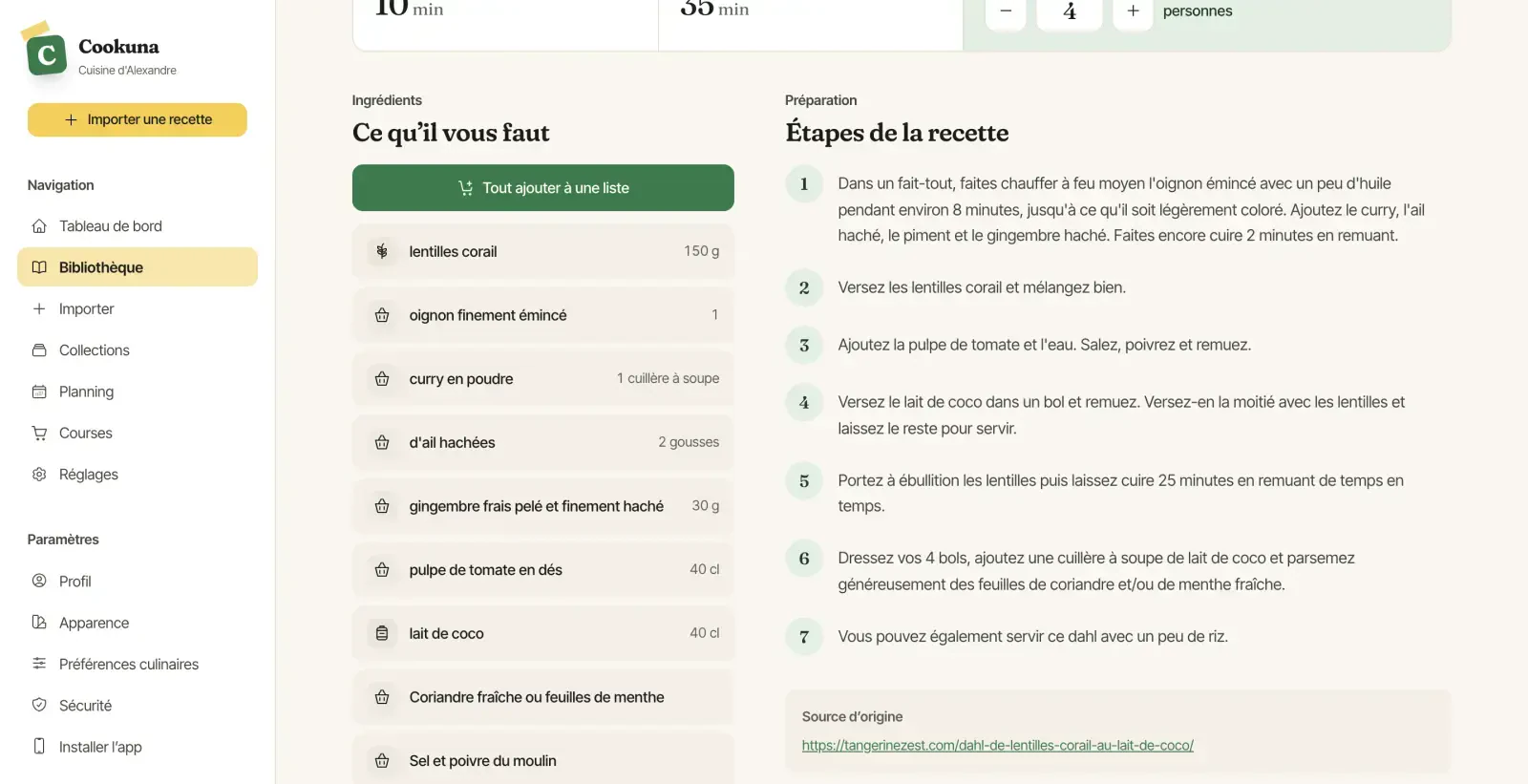 Ingrédients et étapes, sans publicité