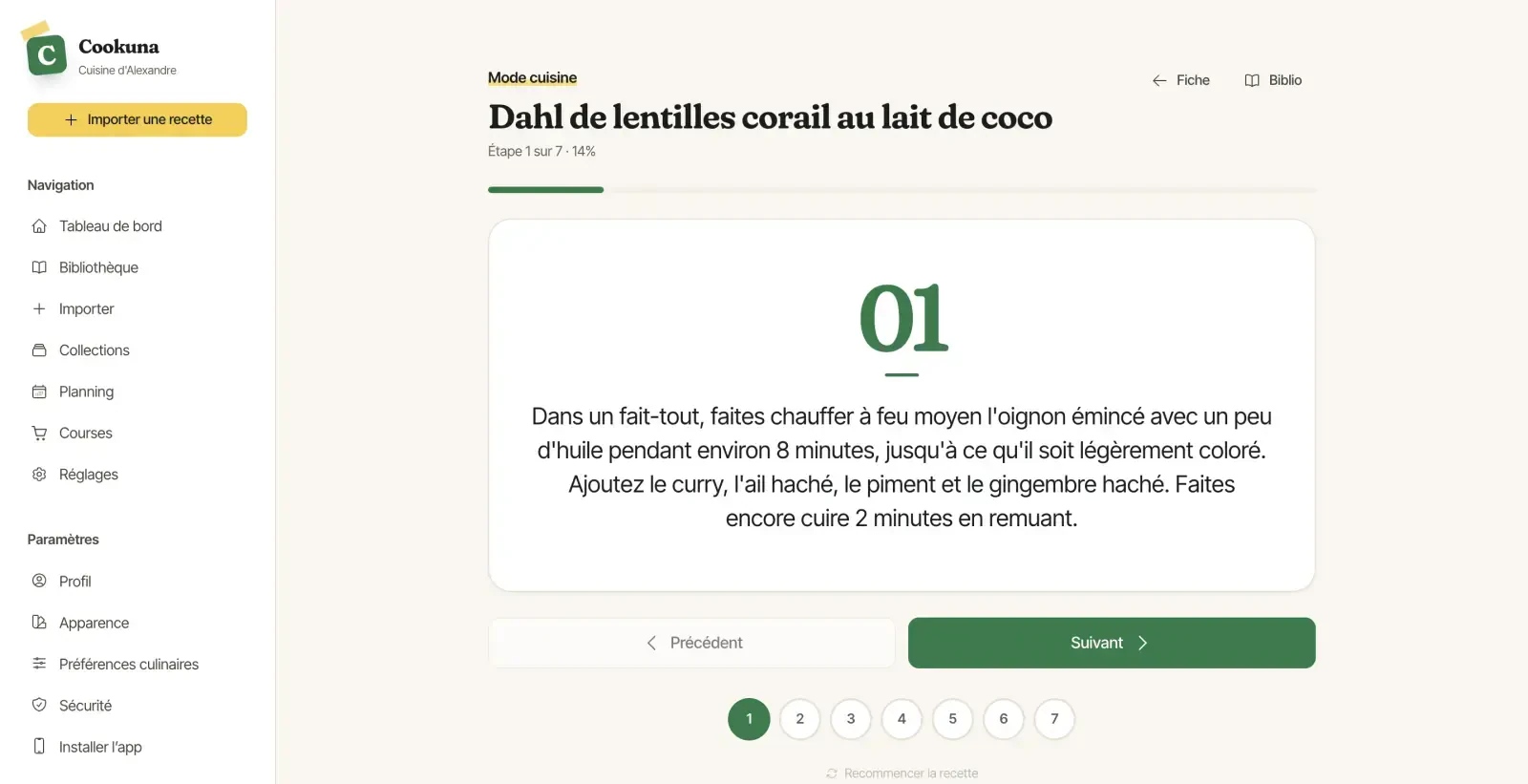 Le mode cuisine, étape par étape