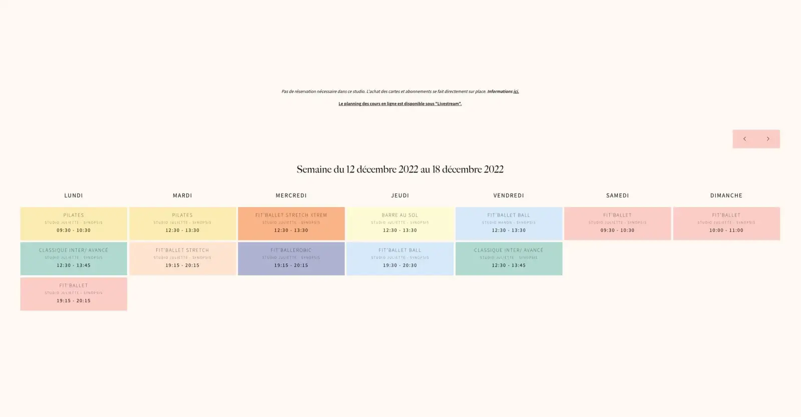 Planning des cours